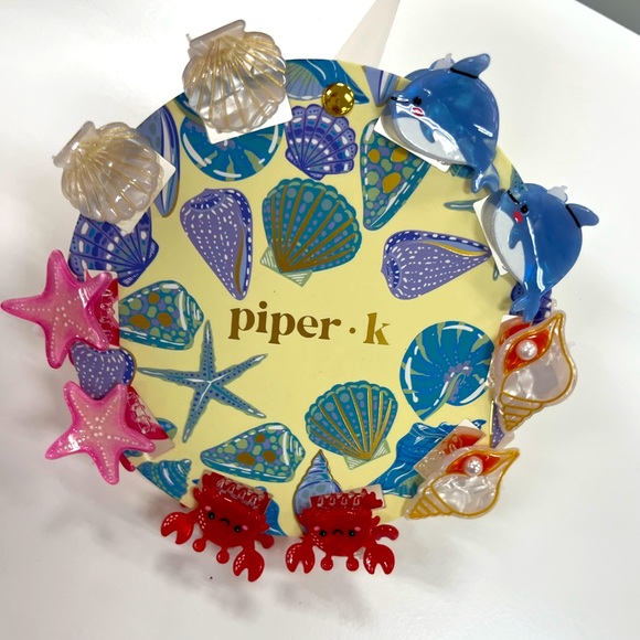 NWT 🐚 🐟🦀 ⭐️🐳 Pink Linen 10 mini Hair Clips Crab, Whale, sea shell, sea star - Picture 6 of 6